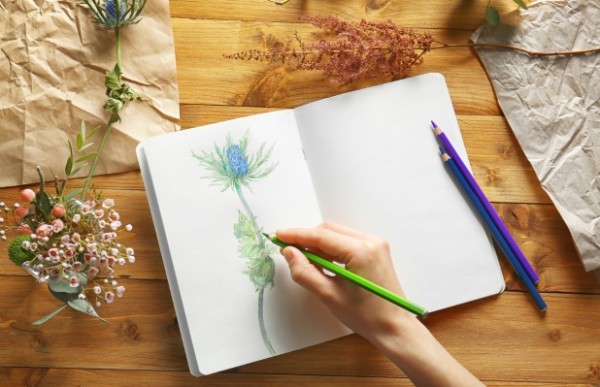 A person drawing a flower