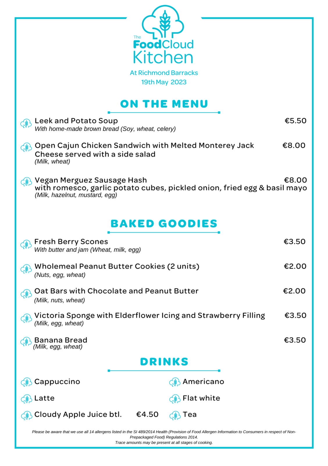 An example of the weekly FoodCloud Kitchen menu