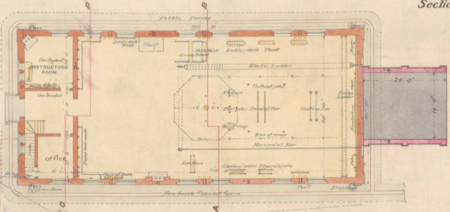 Plan of gym floor. Credit: National Archives, United Kingdom.