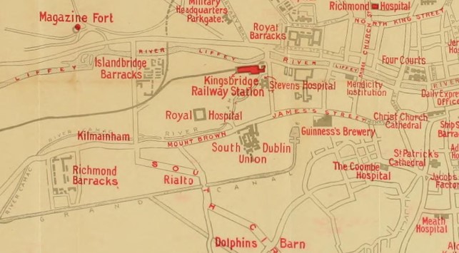 Detail of the map showing Richmond Barracks and the South Dublin Union. Credit: National Library of Ireland.
