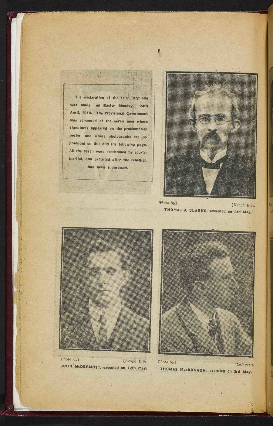 Photographs of the seven signatories from the Sinn Fein Rebellion Handbook. Credit: National Library of Ireland