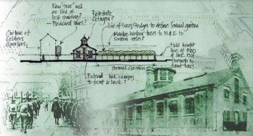 An early plan drawing of the barracks  can be seen as well as an early photograph of the cupola. Credit: Dublin City Council Culture Company.
