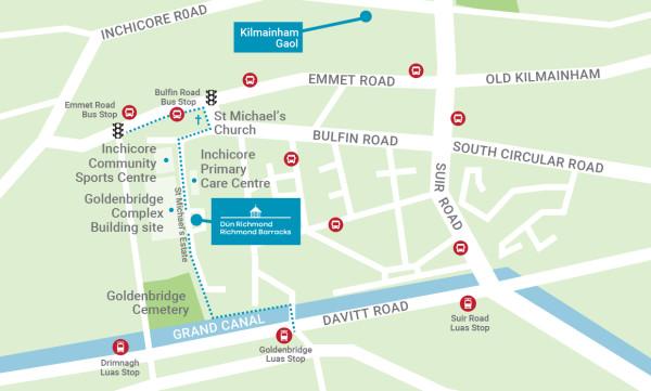 A map showing the location of Richmond Barracks in Inchicore